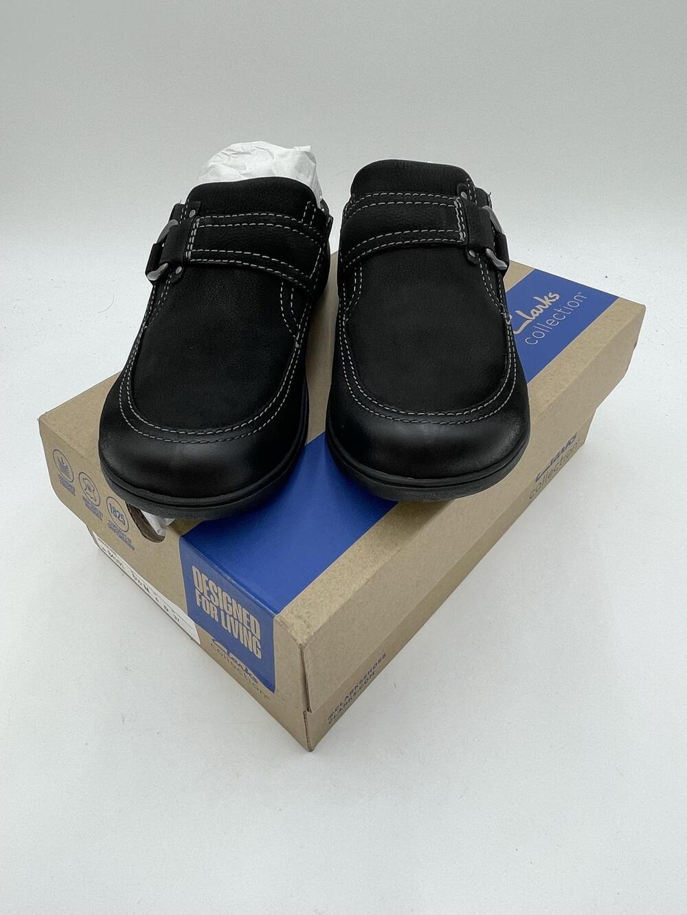 Clarks Carleigh Viola Clog Shoes Womens Black Nubuck Slip On Comfort Size 6.5